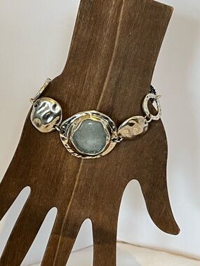 Silver Bracelet with Light Blue Glass Focal
